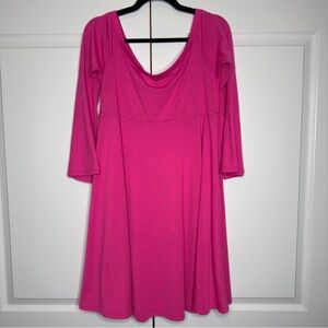 Torrid 00 Vibrant Pink Skater Dress Scoop Neck Bell Sleeve‎ Stretch Flare